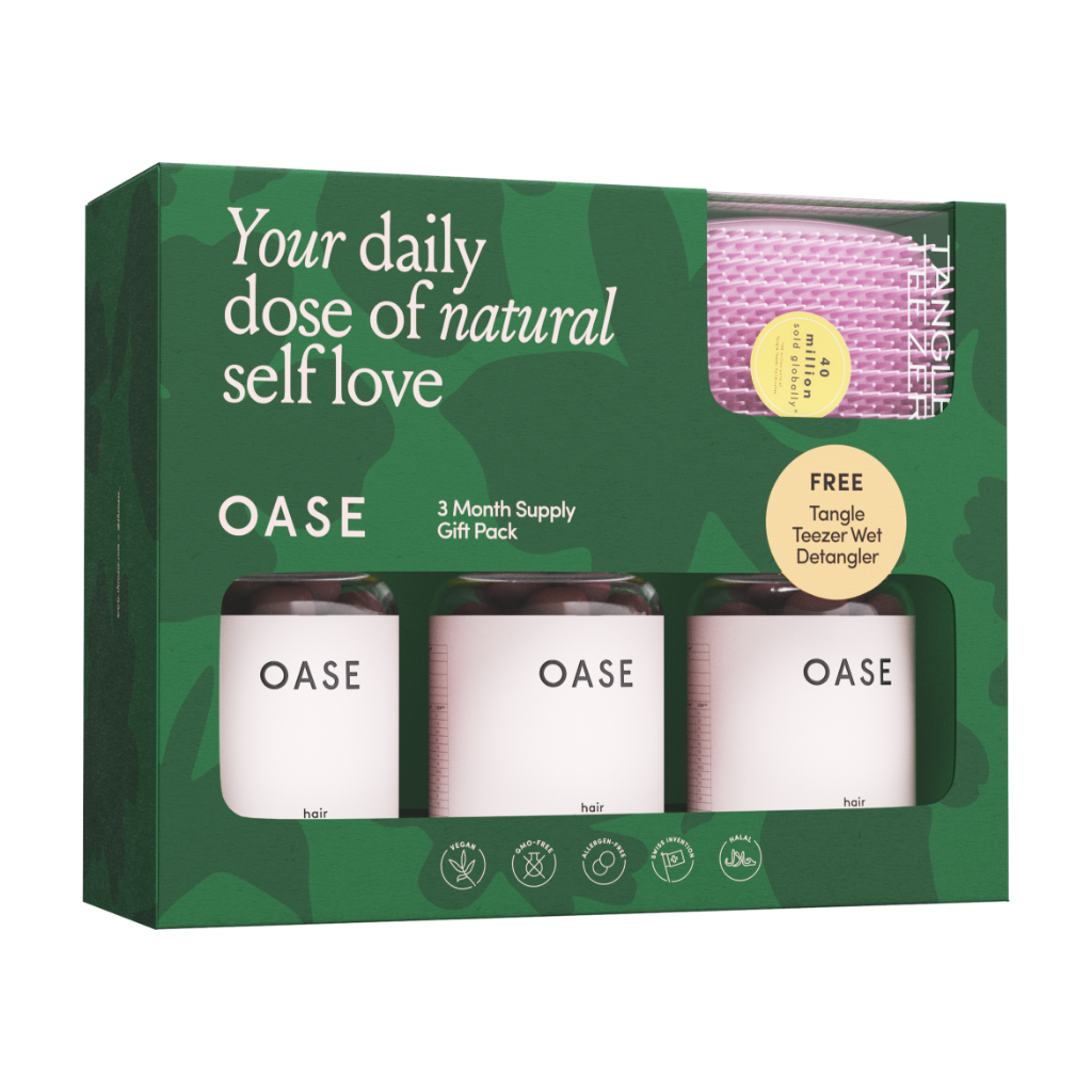 oase hair vitamins 3 month giftpack tangle teezer zijkant